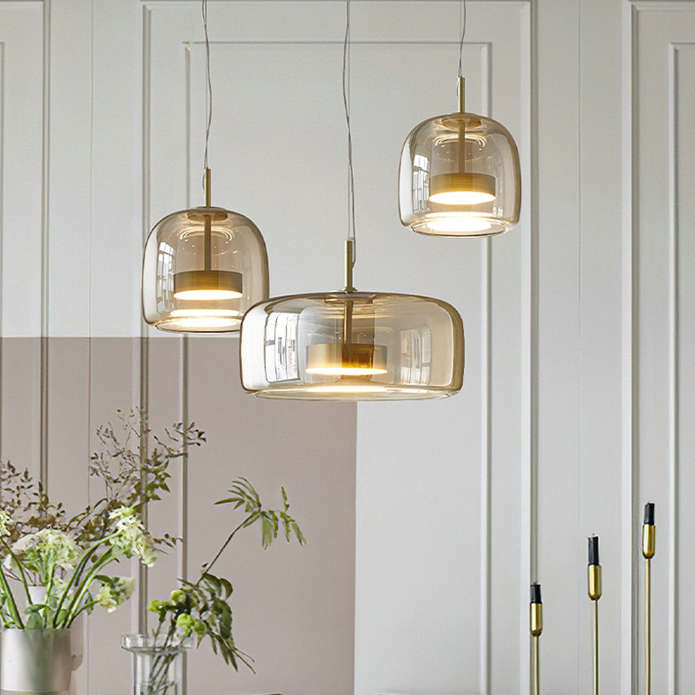 Amber Glow Pendant Light | Vintage Glass Design with Elegant Suspension