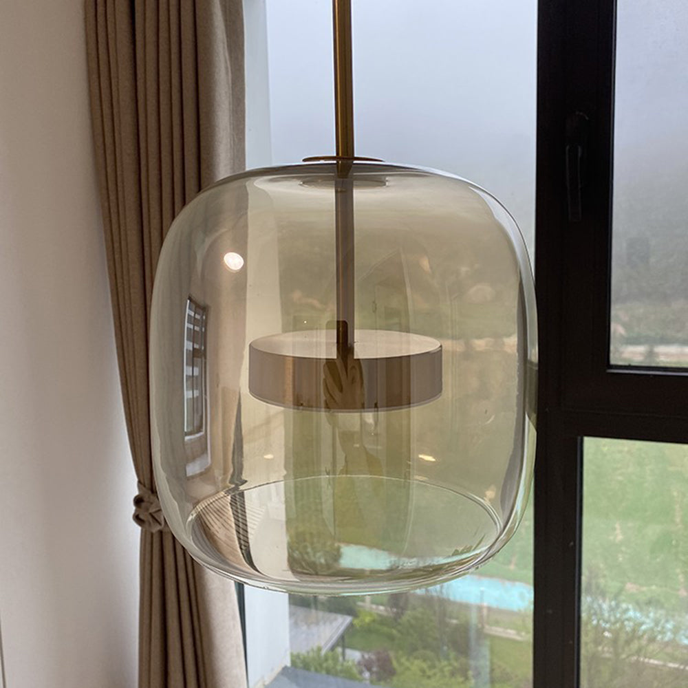 Amber Glow Pendant Light | Vintage Glass Design with Elegant Suspension