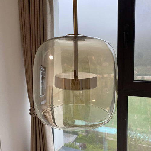 Amber Glow Pendant Light | Vintage Glass Design with Elegant Suspension