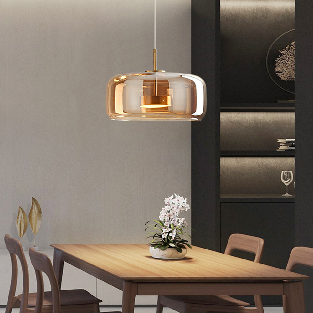 Amber Glow Pendant Light | Vintage Glass Design with Elegant Suspension