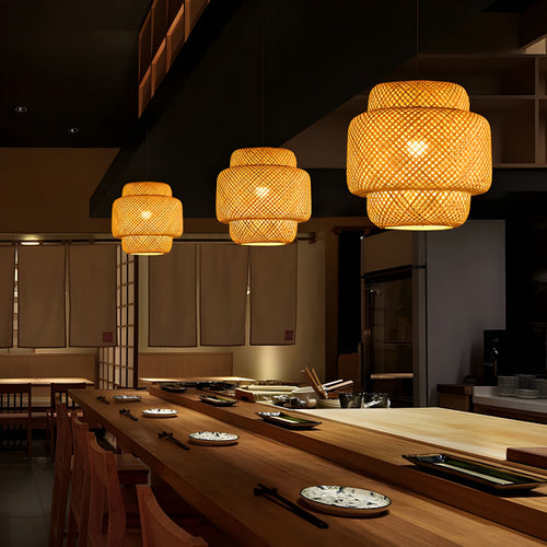 Bamboo Elegance Pendant Light | Handwoven Natural Design with E27 Fitting