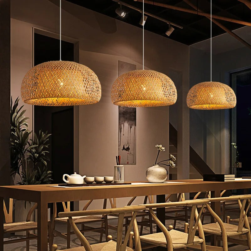 Bamboo Elegance Pendant Light | Handwoven Natural Design with E27 Fitting