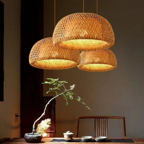 Bamboo Elegance Pendant Light | Handwoven Natural Design with E27 Fitting