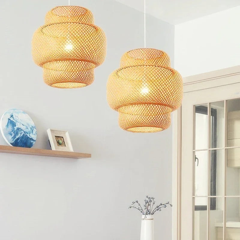 Bamboo Elegance Pendant Light | Handwoven Natural Design with E27 Fitting