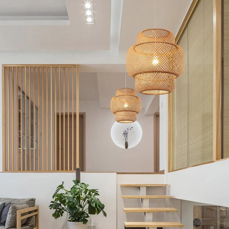 Bamboo Elegance Pendant Light | Handwoven Natural Design with E27 Fitting
