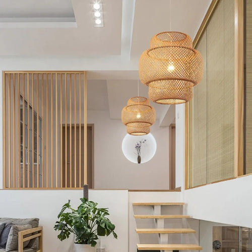Bamboo Elegance Pendant Light | Handwoven Natural Design with E27 Fitting