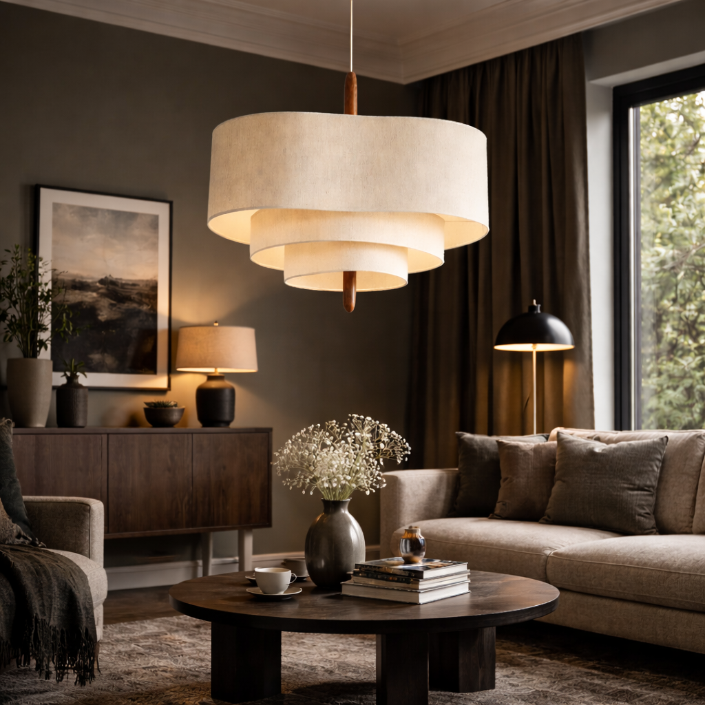 Fabrico Modern Chandelier | Japandi Design, Adjustable Cord, Fabric and Metal 3