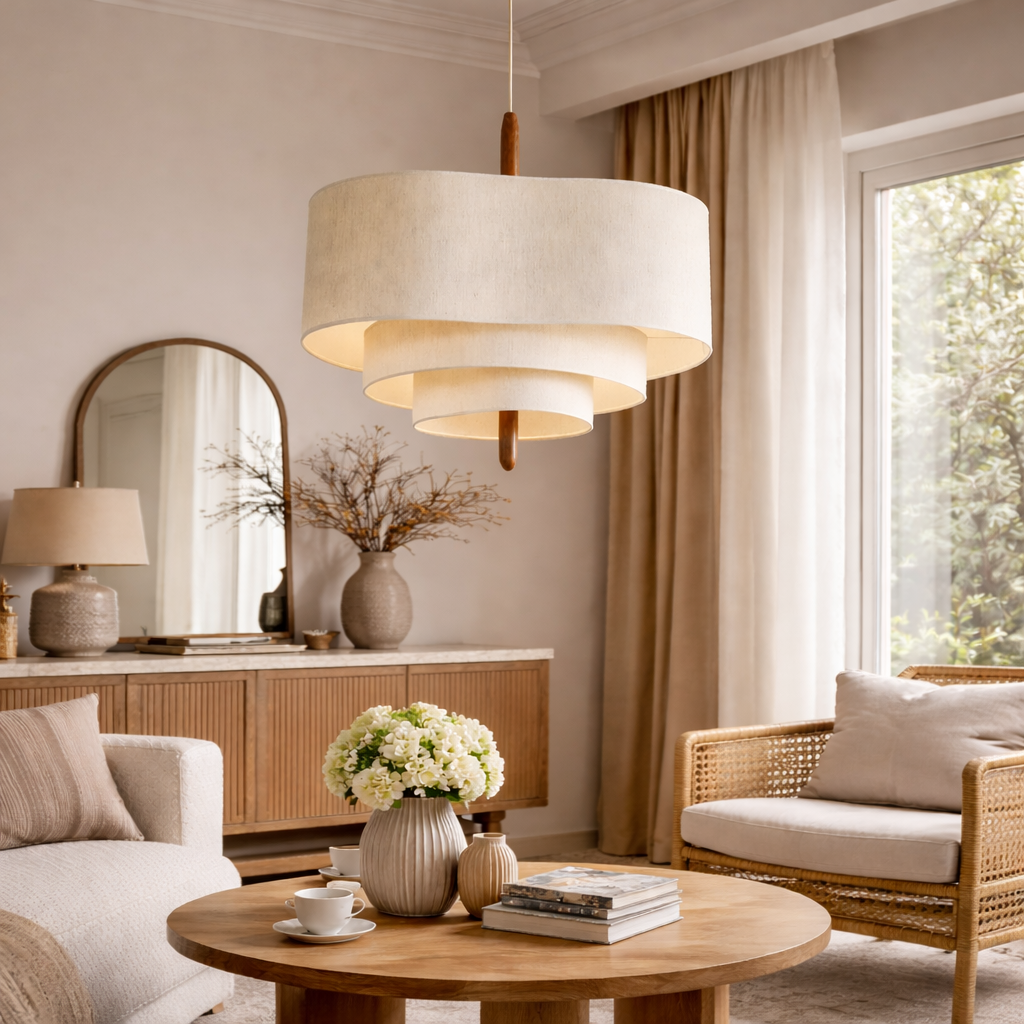 Fabrico Modern Chandelier | Japandi Design, Adjustable Cord, Fabric and Metal 8