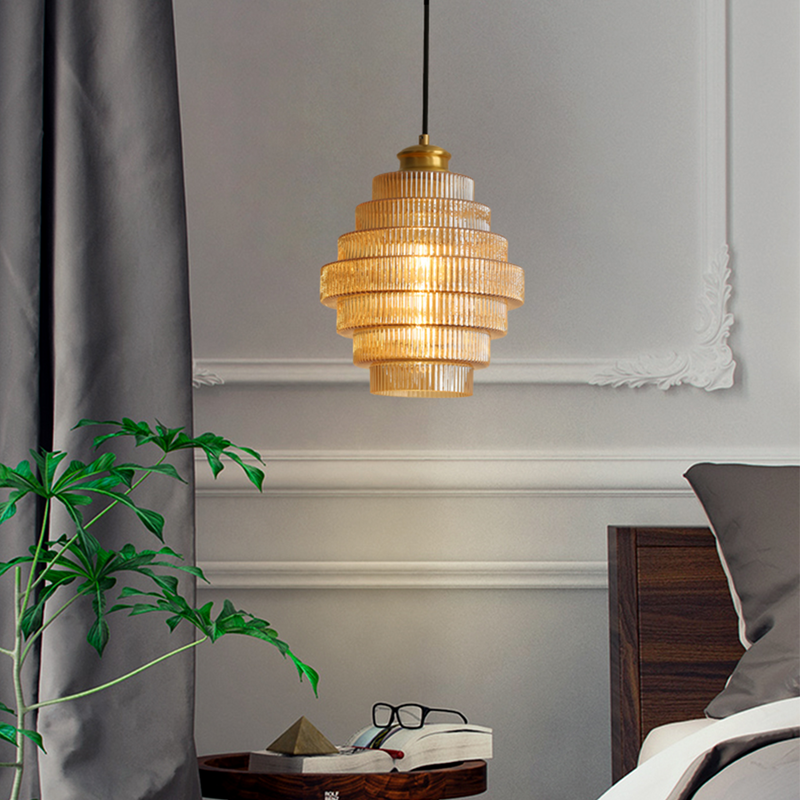 Sleek Hanging Light | Elegant Brass Finish and Textured Glass Shade