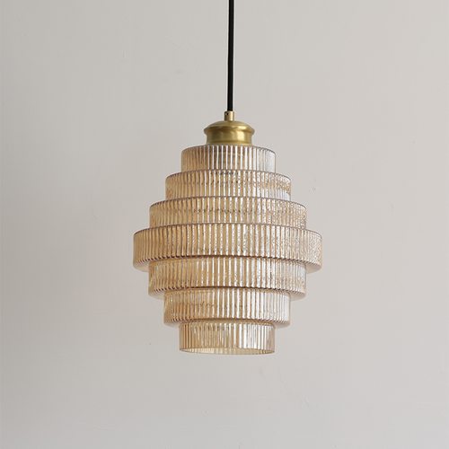 Sleek Hanging Light | Elegant Brass Finish and Textured Glass Shade