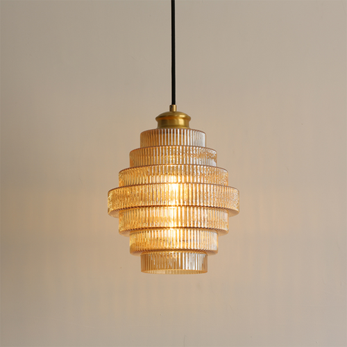 Sleek Hanging Light | Elegant Brass Finish and Textured Glass Shade