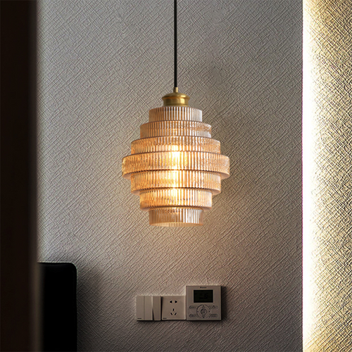 Sleek Hanging Light | Elegant Brass Finish and Textured Glass Shade