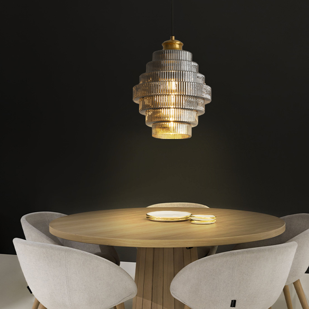 Sleek Hanging Light | Elegant Brass Finish and Textured Glass Shade