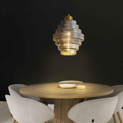 Sleek Hanging Light | Elegant Brass Finish and Textured Glass Shade