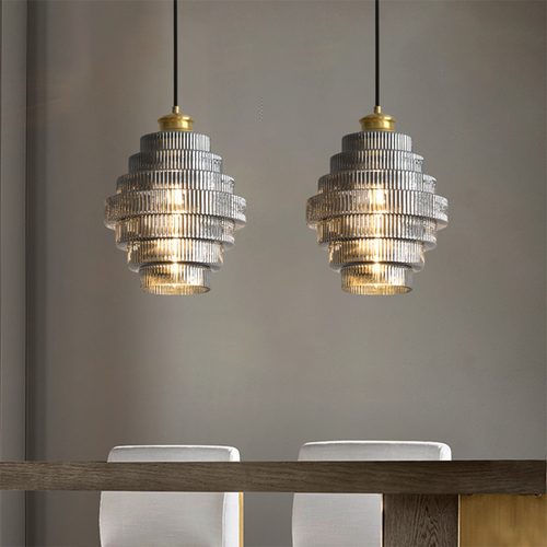 Sleek Hanging Light | Elegant Brass Finish and Textured Glass Shade