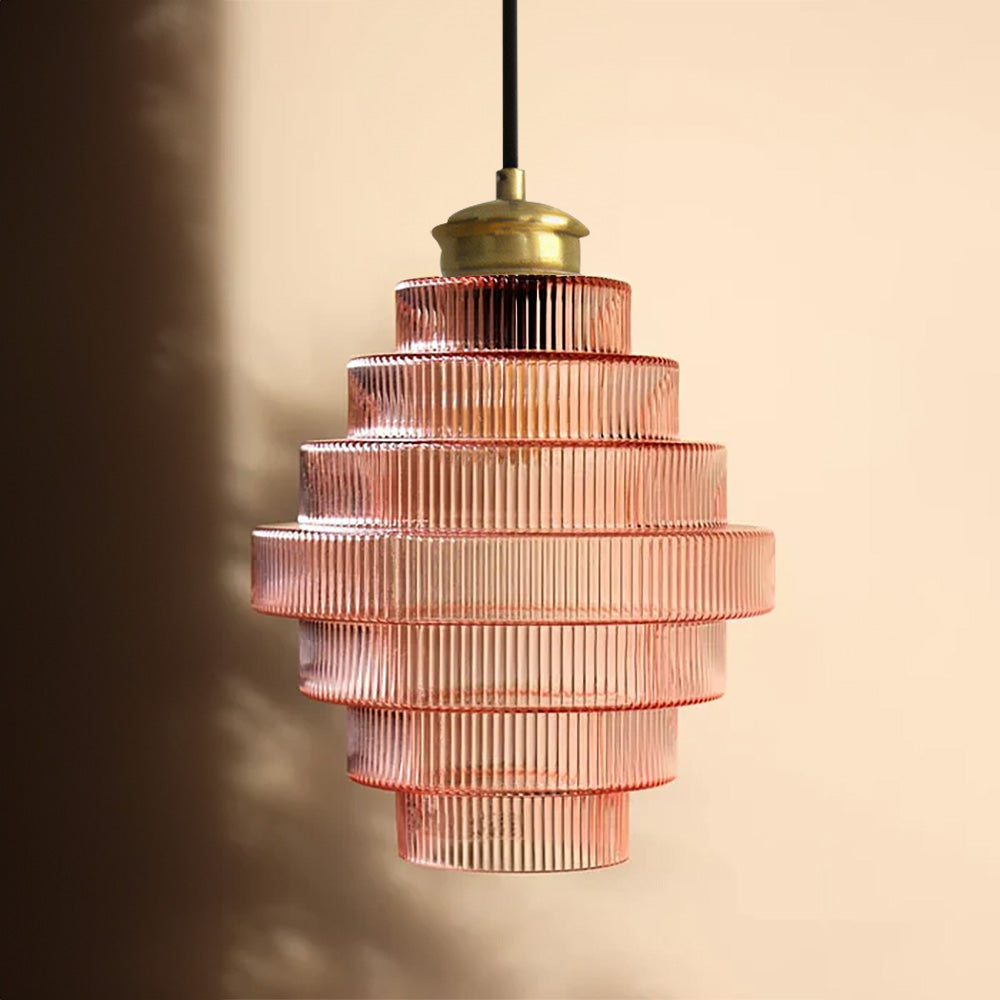 Sleek Hanging Light | Elegant Brass Finish and Textured Glass Shade